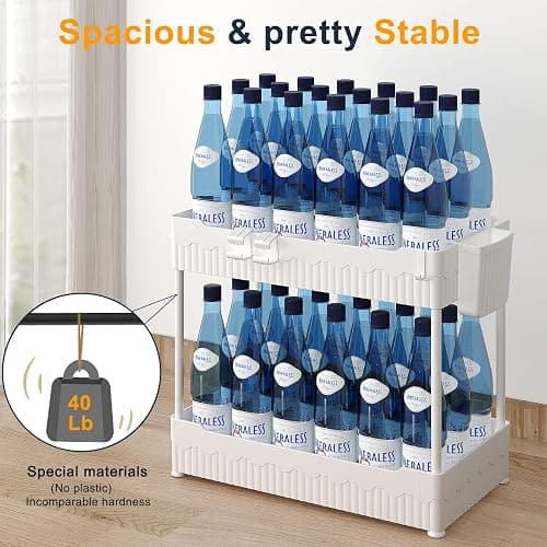 Sevenblue 2 Pack Under Sink Organizer, Under Bathroom Cabinet Organizer with Hooks Hanging Cup, Multi-Purpose Storage Shelf for Kitchen Bathroom (White, 12.8 Inch) thumbnail 4