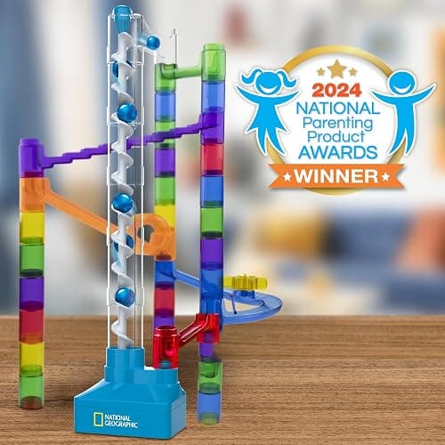 National Geographic Marble Run with Motorized Elevator - 150-Piece Marble Maze Kit with Motorized Spiral Lift, 30 Marbles, Storage Bag & More, Perpetual Motion Machine, Kids Physics Toys thumbnail 7