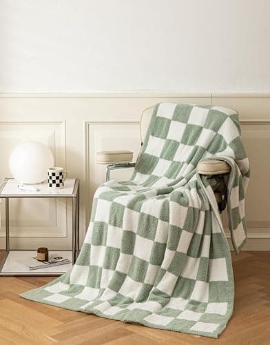 Ultra Soft Cozy Buffalo Checkerboard Grid Fluffy Microfiber Queen Size Bed Blanket Checkered Knitted Blanket Lightweight Fleece for Sofa Couch Bed Travel (Matcha, Queen：90"X90") thumbnail 4