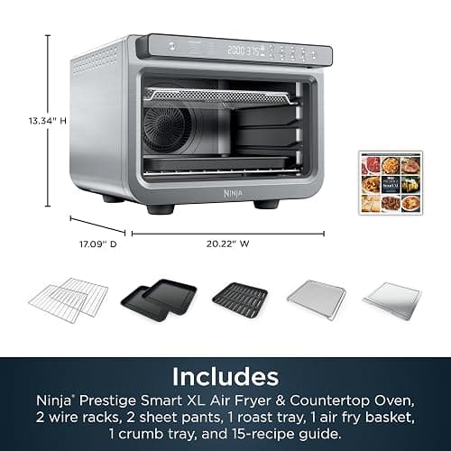 Ninja Air Fryer & Toaster Oven | Prestige Smart XL Countertop Oven | Bakes up to 20 Cookies, Fits up to a 12lb Turkey | Pizza, Toast, Bake, Air Fry & Reheat | 1800 Watts | Stainless Steel | DT501​ thumbnail 2