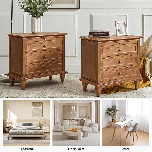 HULALA HOME Farmhouse 3 Drawer Nightstand with Tray, Drawer Organizer with Solid Wood Legs, Nightstand with Charging Station,Acorn thumbnail 8