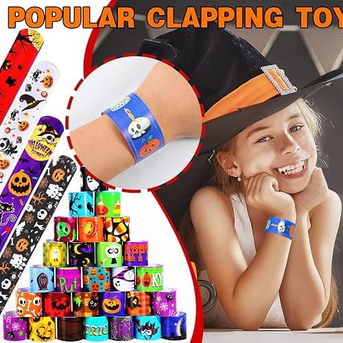 LUYI 144 PCS Halloween Slap Bracelets,Halloween Party Favors Supplies for Kids-108 Different Designs Bracelets Bulk for Halloween Decorations Treat Toys Bag Stuffers Gift for Kids Girls Boys thumbnail 5