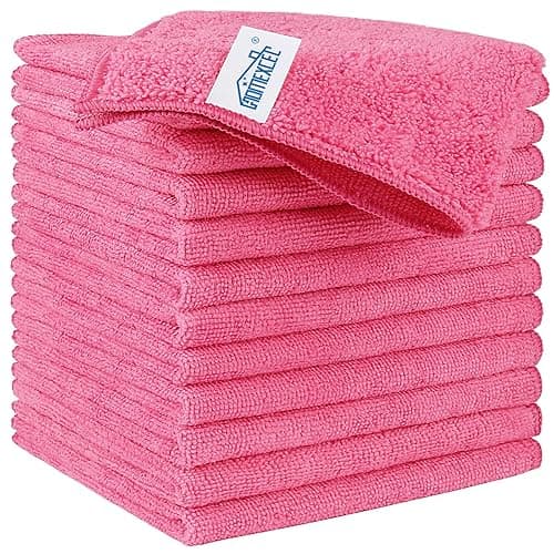 HOMEXCEL Microfiber Cleaning Cloth 12 Pack, Pink Premium Microfiber Towels for Cars, Lint Free, Scratch-Free, Highly Absorbent, Reusable Cleaning Rags for Car, Household, Kitchen, 11.5"X11.5" - Pink - 12