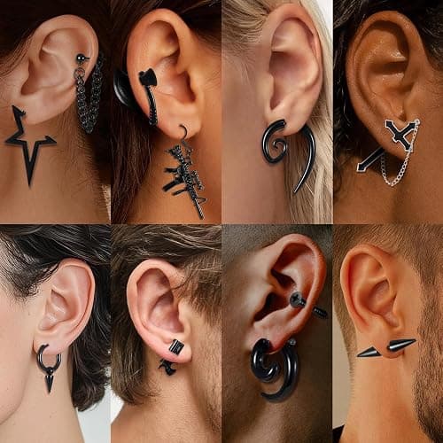 gisgfim 22 Pcs Punk Goth Grunge Jewelry Set for Men Women Leather Bracelets Stainless Steel Y2K Black Piercing Dangle Earrings Bulk Vintage Cool Emo Jewelry Sets Party Costume Accessories Gifts thumbnail 7