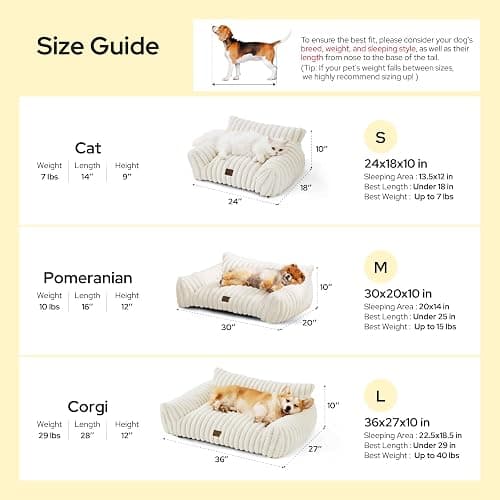 Bedsure ComfyFleece® Shown on TV Fluffy Cute Dog Couch for Pets,30in Cream | Small & Medium Dog Bed Washable Cover,Supportive Couch Bed for Small Dogs,Pet Sofa Seen on Good Day New York,Up to 20 Lbs thumbnail 6