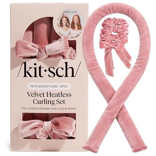 Kitsch Velvet Heatless Curling Set - Heatless Curls Overnight - Comfortable No Heat Hair Curlers With Two Velvet Scrunchies to Sleep In for Frizz-Free & Non-Damage Styling - Terracotta - Image 1