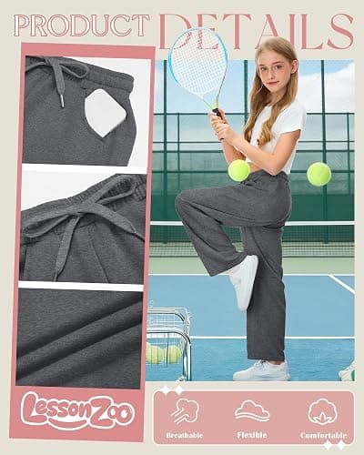 LessonZoo Girls Sweatpants 5-16y Baggy Barrel Pants Teen Wide Leg Open Bottom Casual Drawstring Soft Sweat Pants with Pockets thumbnail 3