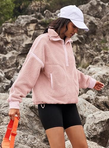Yanekop Womens Quarter Zip Pullover Sherpa Fleece Jacket Oversized Zip Up Sweatshirt Half Zip Pullover Fuzzy Outerwear thumbnail 4