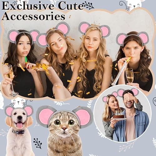 KICOSY Cute Mouse Ears Headband for Women Halloween Mouse Head band Grey Rat Ears HairBand Animal Headband Rat Costume Adult Party Accessories for Halloween Cosplay thumbnail 5