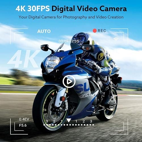 4K Digital Camera for Photography, 64MP Vlogging Video Camera for YouTube with 3'' 180°Flip Screen, 64GB Micro SD Card, 16x Digital Zoom,Point Shoot Compact Travel Vintage Cameras thumbnail 3