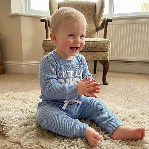 Adobabirl Baby Boy Fall Winter Clothes Cute Lil's Dude Embroidery Long Sleeve Romper Pants Set Newborn Waffle Knit Outfits thumbnail 2