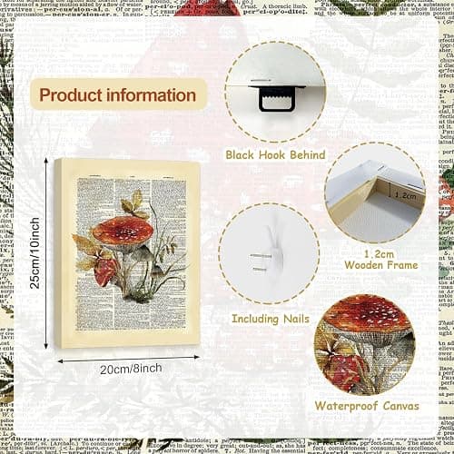 CHDITB Mushroom Wall Art, Mushrooms Dictionary Framed Canvas Wall Art Set, Nature Mushroom Wall Decor, Vintage Fungus Wall Painting, Retro Aesthetic Art Prints For Living Room Bedroom Decor(8X10 Inch) thumbnail 7