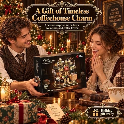modopia Retro Steampunk Coffee Shop Building Set, Cafe House for Adults | City Retro Corner Tiny Architecture with Light, Vintage Street View Model, Home Bookshelf Decor Gift Ideas thumbnail 7