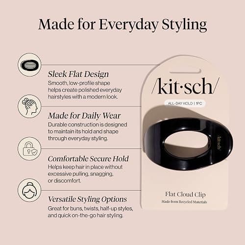 Kitsch Medium Flat Claw Clip for Women - Black, 1pc | Durable & Strong Hold Flat Hair Clips For Styling, Half Updo | Non-Slip for Secure, Comfortable Wear, For All Hair Types thumbnail 4