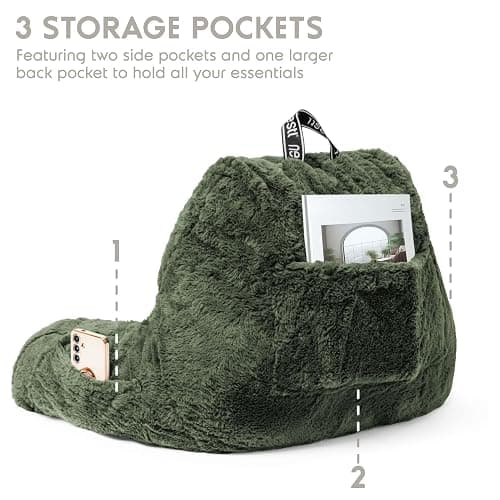 Nestl Fur Reading Pillow, Stylish Back Pillow for Bed Sitting Up, Faux Fur Bed Chair Pillow with Arms, Reading Pillows for Sitting in Bed Adult & Kids, Back Support Pillow for Bed Rest - Olive Green - Standard - Olive Green thumbnail 5