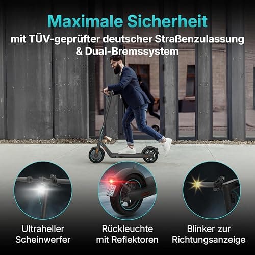 Odys Alpha X5 Faltbarer E-Scooter mit Straßenzulassung & Appanbindung (max 20 km/h, bis zu 50km Reichweite & bis max 119kg Gesamtgewicht, 10" Luftreifen, duales Bremssystem, LED-Farbdisplay, schwarz) thumbnail 5
