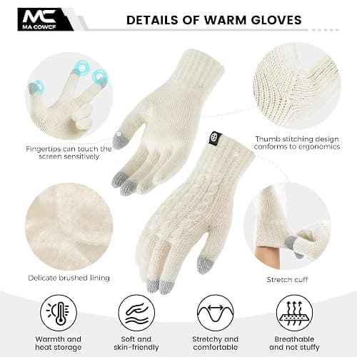 MA COWCF Women's Winter Gloves for Cold Weather Thermal Knit Elastic Soft Touch Screen Glove for Running Driving Hiking thumbnail 4