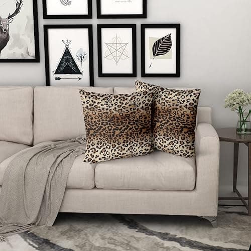 Brown Leopard Pillow Cover 20x20 Inches Cheetah Throw Pillows Set of 2 Soft Cotton Leopard Print Decorative Throw Pillow Covers for Home Couch Sofa Bedroom Livingroom - 20" x 20" (Pack of 2) - Leopard Brown thumbnail 2