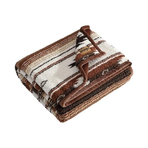 Wrangler - Faux Shearling Throw Blanket 50x60, Ultra Soft Reversible Plush Blanket for Couch, Western Style Room Decor, Cozy Throw for Sofa or Bed (Coyote Sands) - Image 1