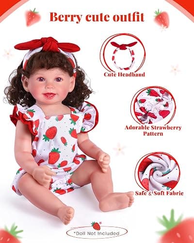 BABESIDE Reborn Baby Doll Clothes for 18-20 Inch Dolls, Strawberry Outfit | Cute Doll Clothing for Dress-Up Pretend Play, Soft Doll Accessories for Birthdays and Holidays, Doll Not Included, Ages 3+ thumbnail 5