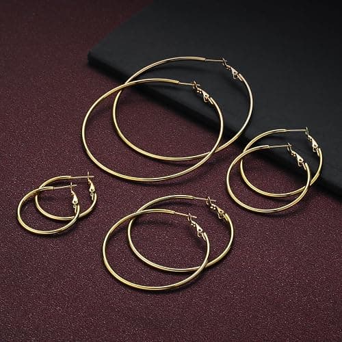 4 Pairs Gold Hoop Earrings for Women | 14K Gold Plated Hypoallergenic Small Large Earrings Set, Lightweight Stainless Steel Hoops thumbnail 6