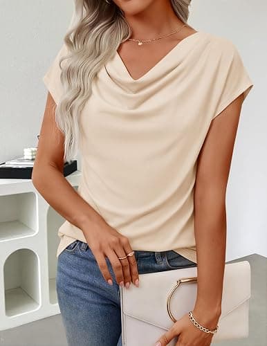 ZESICA Women's Summer Short Sleeve Business Casual Tops 2026 Cowl Neck Knit Shirts Spring Work Dressy Blouses thumbnail 7