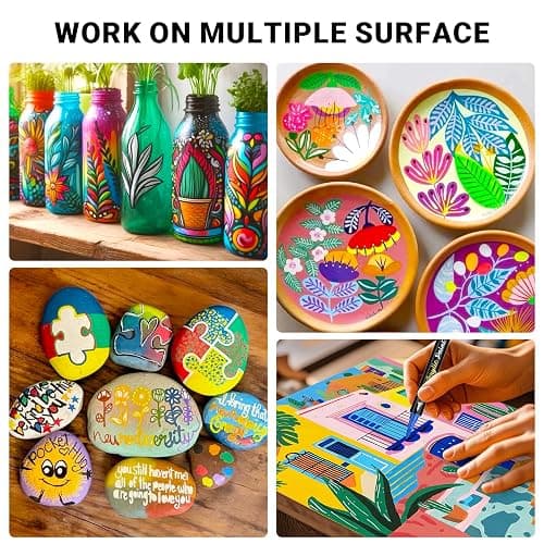 50 Colors Dual Tip Acrylic Paint Pens Paint Markers with Carrying Case, Acrylic Markers for Rock Painting, Wood, Glass, Plastic, Fabric, Ceramic, Painting Kit for Adults and Kids Crafts Supplies thumbnail 5
