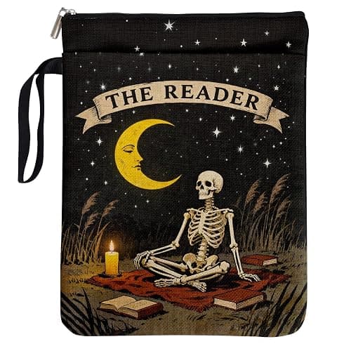 The Reader Tarot Card Book Sleeve for Book Lovers, Gothic Skeleton Books Covers Protector for Paperbacks with Handle Pocket for Reader Bookworm Bookish, Book Club Gifts for Chritsmas - Image 1