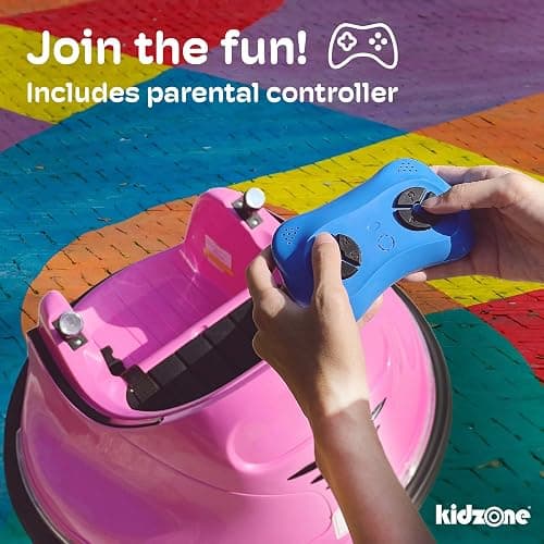 Kidzone 6V Electric Ride On Bumper Car for Kids & Toddlers 1.5-6 Years Old, DIY Sticker Baby Bumping Toy Gifts W/Remote Control, LED Lights & 360 Degree Spin, ASTM Certified, Pink thumbnail 3