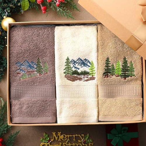 Hillsuren 3 Pcs Mountain Hand Towels Farmhouse Decorative Bathroom Towels Set 13.3 x 29.5'' Rustic Pine Trees Country Cabin Lake House Forest Embroidered 100% Cotton for Home Bathroom Kitchen Decor thumbnail 6