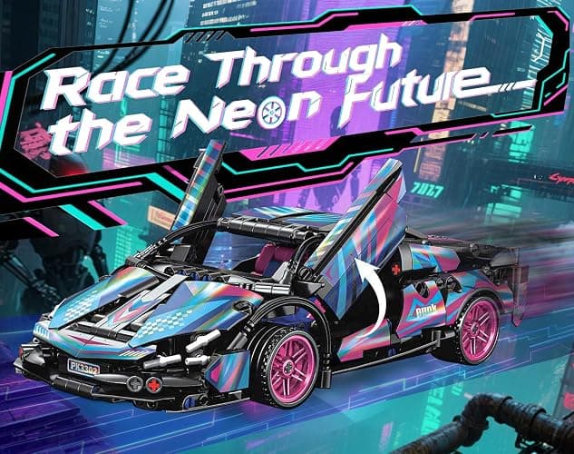 Sosuy Building-Block Race-Car Set, 1:18 Technical Model Kit 586 Pcs DIY Pull-Back Cyberpunk Toy for Boy Girl Kid Age 6+ Year, Birthday Gift for Teen Adult Display, Speed Super Sports Cars Bricks Icons thumbnail 3