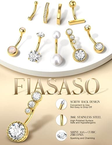 FIASASO 9 Pcs Belly Button Ring - Surgical Stainless Steel CZ Belly Rings Clicker Belly Piercings for Women Navel Piercing Jewelry Pack thumbnail 8