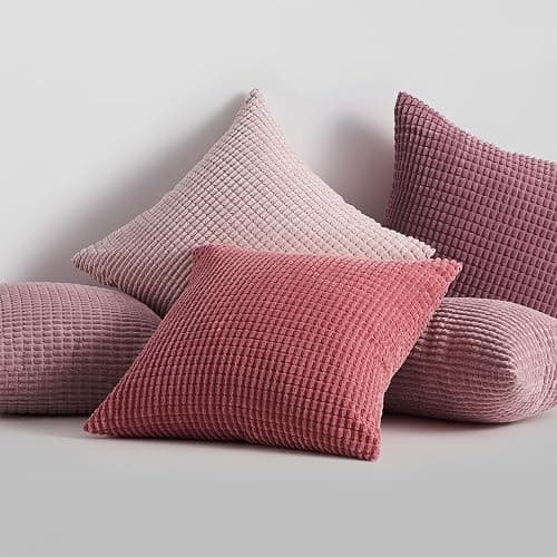 Topfinel Aesthetic Pink Room Decor Throw Pillows Covers for Couch Living Room Bedroom, Coquette Room Decorative Fluffy Corduroy Cushion Cover 18x18 Inch Set of 4 (Blush/Rose/Hot Pink) thumbnail 7