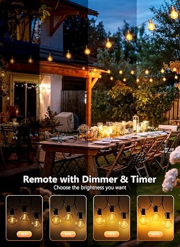 Outdoor String Lights with Remote, 100Ft Outside Waterproof Light with Dimmable G40 LED Bulbs, Shatterproof Connectable Hanging Patio Lights for Porch, Backyard, Bistro, Deck, Balcony, Home Decor thumbnail 5