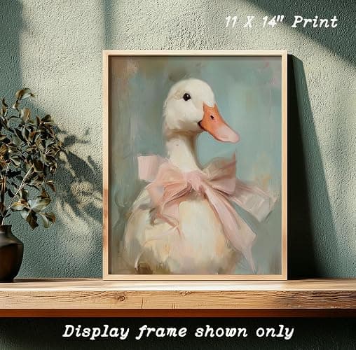 Cute Duck with Pink Bow Wall Art Girly Room Decor College Dorm Wall Art Soft Pastel Tones Painting Print Vintage Aesthetic Wall Decor Kids Room Decor (11 x 14 inch Print) thumbnail 5