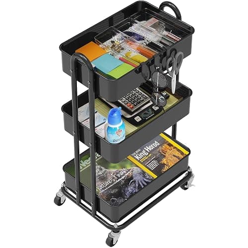 Simple Houseware 3-Tier Heavy Duty Metal Utility Rolling Cart, Black thumbnail 4
