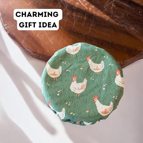 (4-Pack) Sourdough Reuseable Jar & Bowl Covers | Cute Baking Gift | 100% Cotton | Washable | Bread Proofing | Kitchen Food Storage Gifting | Starter Cover Lid Kit (Chickens) thumbnail 9