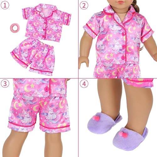 American Doll Travel Case Shoulder Bag for 18 Inch Dolls Accessories Set - Portable Bassinet with Pajamas & Rainbow Pony Handbag for Girl - Pillow Eye Mask Playset (Dolls Not Included) thumbnail 7