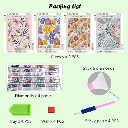 Lanzeyo Diamond Painting Kits for Adults Flower Diamond Art Kits for Beginners Diamond dot Kits Floral Wall Art DIY Adults Crafts 4PCS Gem Art (Flower) thumbnail 7