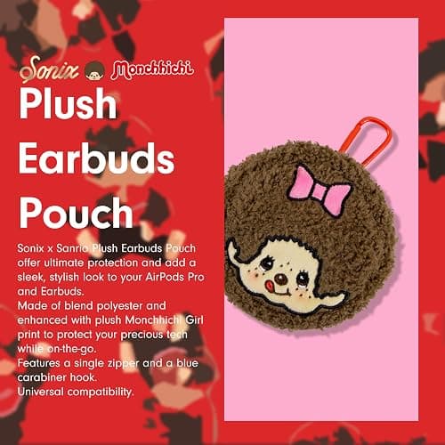 Sonix x Monchhichi Plush Earbud Pouch | Tech Keychain Bag Charm, Fuzzy Plush Character Coin Purse for Small Accessories, Earbuds | Monchhichi Girl thumbnail 6