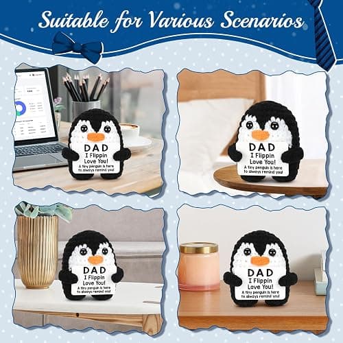 Fathers Day Dad Gifts from Daughter Son, Handmade Crochet Mini Penguin Birthday Gift for Father StepDad, Funny Gifts for Dad Birthday Father‘s Day Cute Decor, I Love You Dad‘s Emotional Small Present - Dad thumbnail 8