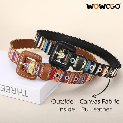 WOWOGO Woven Multicolor Belt for Women Boho Waist Belt with Square Buckle thumbnail 2