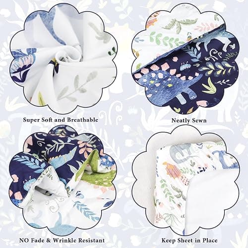 Pea Pod 4 Piece Dinosaur Toddler Bedding Set for Boys, Premium Blue Toddler Comforter Set Crib Sheets Set Includes Flat Top Sheet, Fitted Sheet, Comforter, Envelope Pillowcase,Ultra Soft thumbnail 3