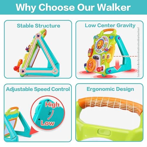 iPlay, iLearn 3 in 1 Baby Walker Sit to Stand Toys, Kids Activity Center, Toddlers Musical Fun Table, Lights and Sounds, Learning, Birthday Gift for 9, 12, 18 Months, 1, 2 Year Old, Infant, Boy, Girl thumbnail 4
