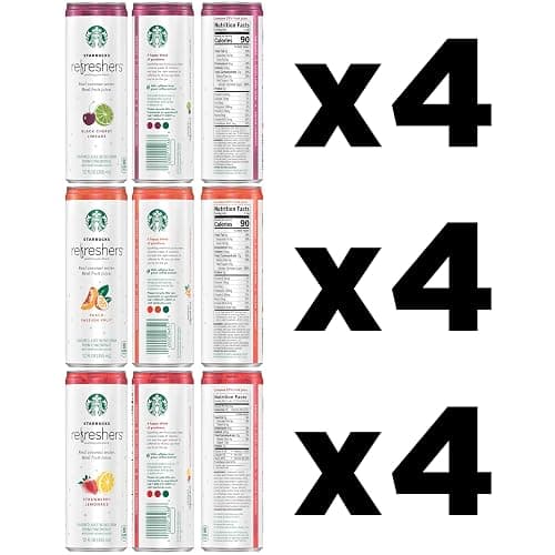 Starbucks Refreshers, 3 Flavor Variety Pack (Peach,Cherry, Stw Lmd), 12 Ounce Sleek Cans (Pack of 12) thumbnail 4