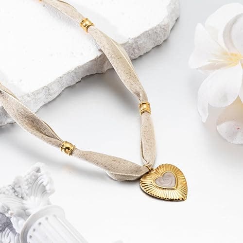 Mixcbe Bandana Necklace for Women,Gold Dainty Charm Necklace with Heart, Cross, Sun Pendants, Carabiner Lock - Boho Beach Vintage Scarf Necklaces thumbnail 2