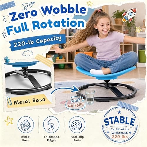 Pterying 21" L × 19" W Large Size Spinning Chair for Autistic Kids, Ages3+ | Autism Sensory Products, Sensory Toys Gifts for Kids with Autism & ADHD, Training Body Coordination, Azure Rounded Shape thumbnail 2