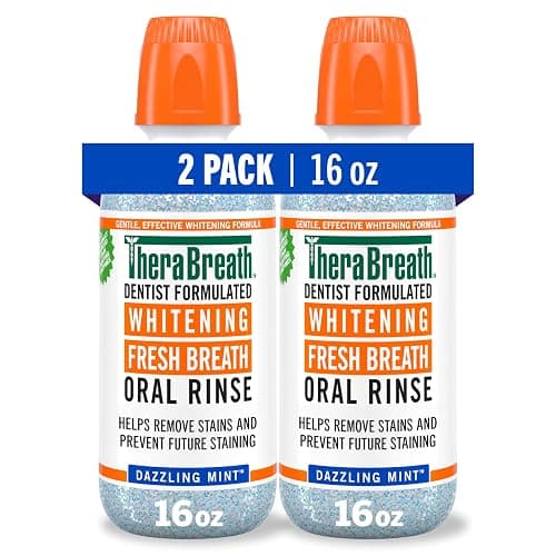 TheraBreath Whitening Mouthwash, Dazzling Mint, Dentist Formulated, 16 Fl Oz (2-Pack) - Image 1