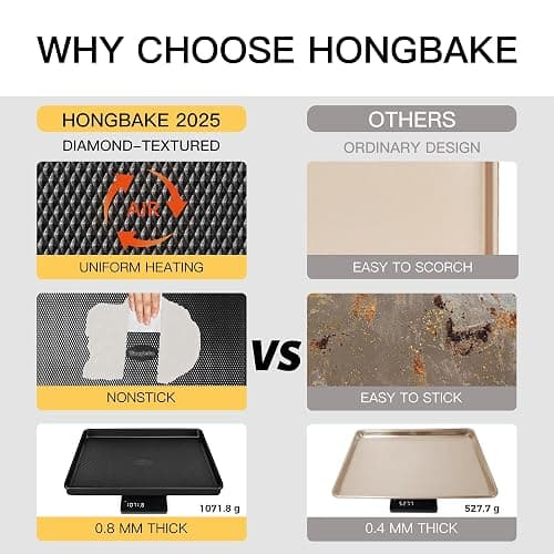 Cookie Sheets for Baking Nonstick - HONGBAKE Baking Sheet Pan Set of 3, Half/Quarter/Jelly Roll Pan for Oven with Diamond Texture Pattern, 57% Thicker Carbon Steel Cookie Trays, Dark Grey thumbnail 5