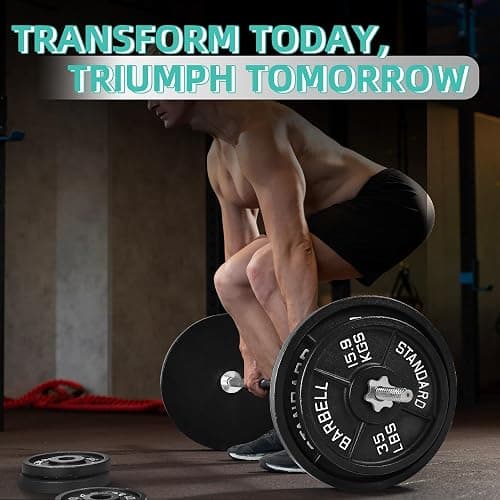 Fitvids Barbell Weight Set, Cast Iron 1" Standard Weight Plates Including 5FT Standard Barbell Bar & Star Locks, 95 Pounds Set (85 Lbs Plates + 10 Lbs Barbell Bar), Multiple Packages thumbnail 7